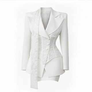 Blazerkleid Damen Asymmetrisch Elegant-Cecile Lavelle-Weiß-S-Cecile Lavelle