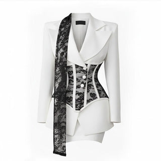 Blazerkleid Damen Asymmetrisch Elegant-Cecile Lavelle-Weiß-Schwarz-S-Cecile Lavelle
