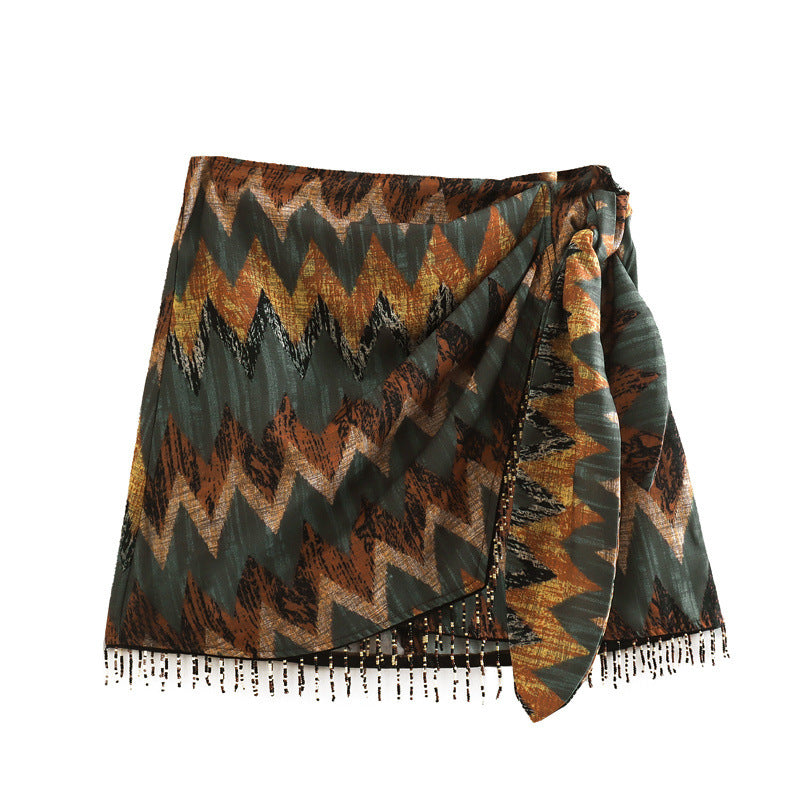 Women's Mini Wrap Skirt with Boho Pattern