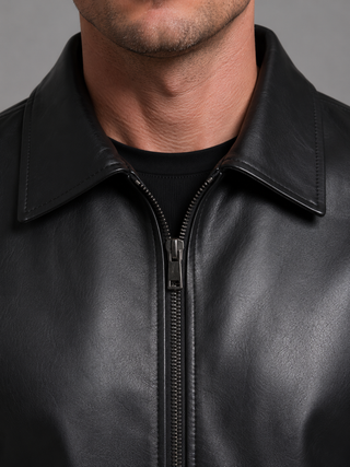 Jacke Herren Schwarz in Lederoptik