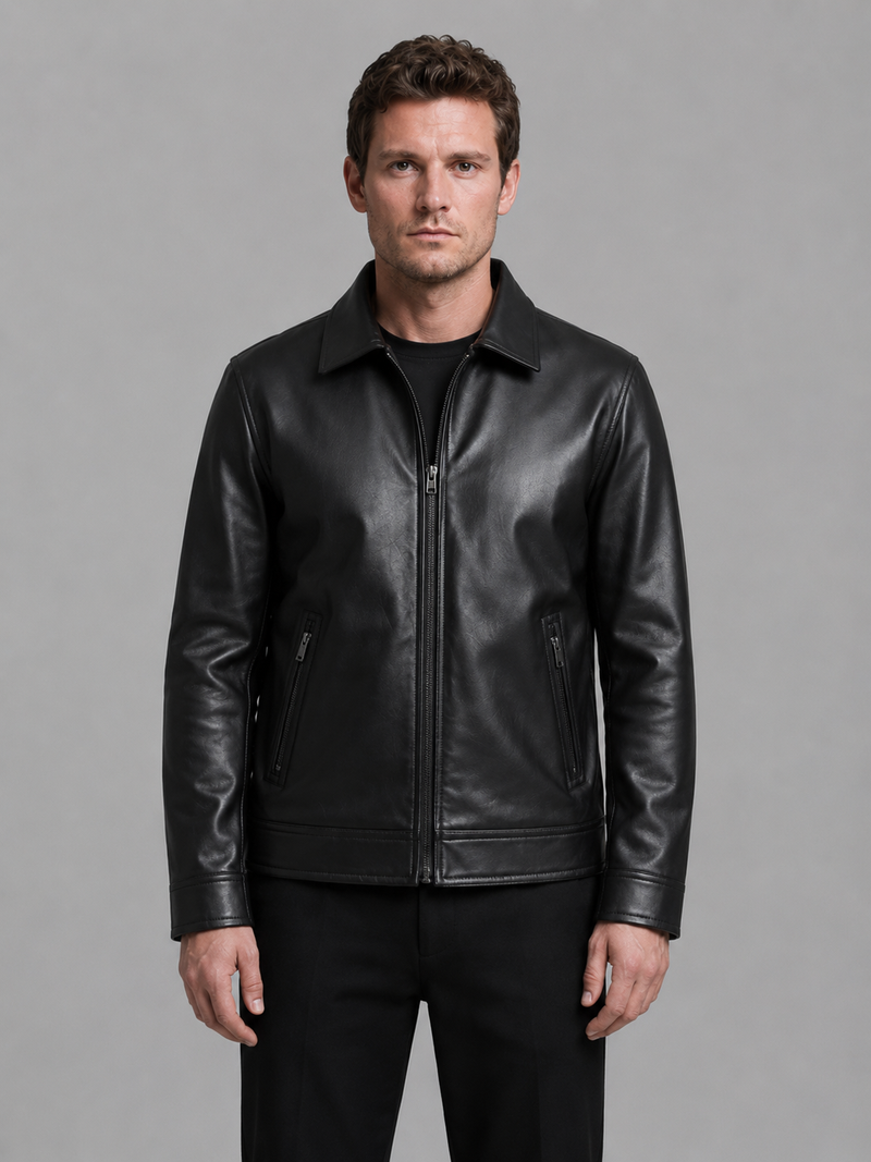 Men's black faux leather jacket
