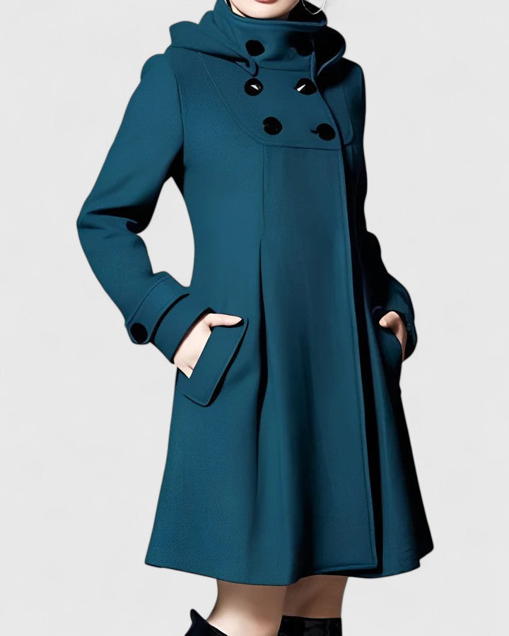 Women's Long Hooded Coat with Button Placket