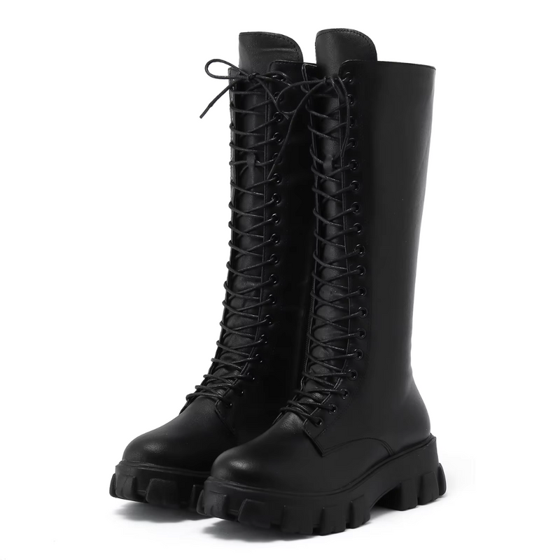 Women's Faux Leather Lace-Up Platform Boots