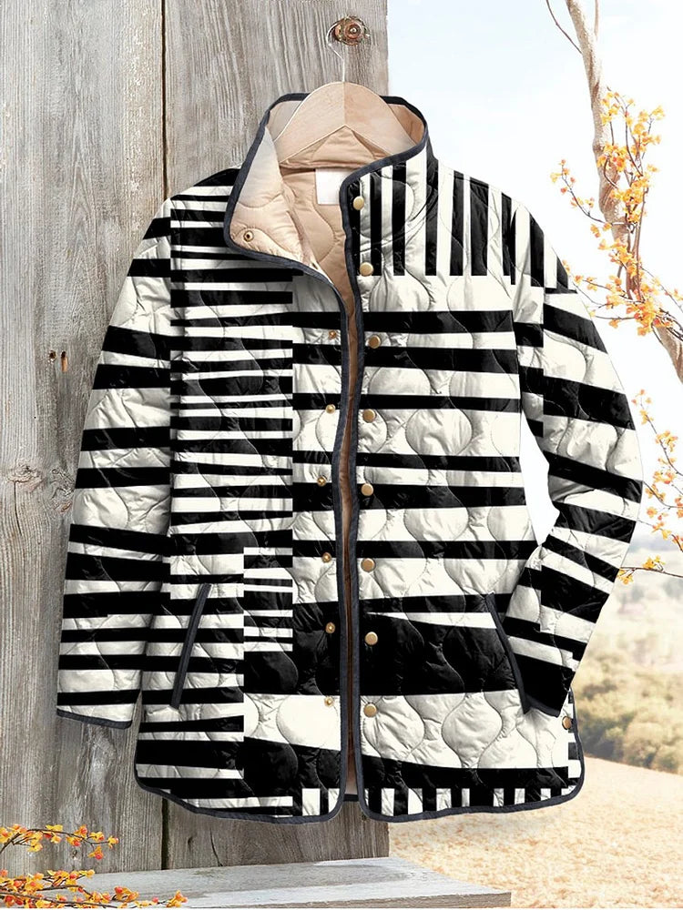 Women’s striped quilted jacket with stand-up collar