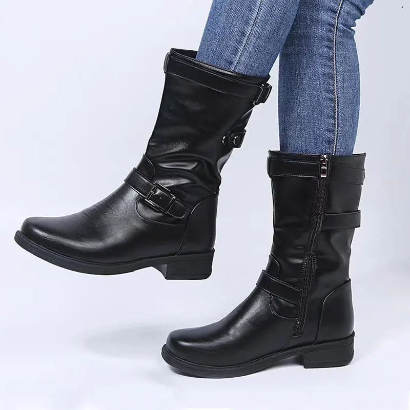 Women’s biker-style boots with buckles