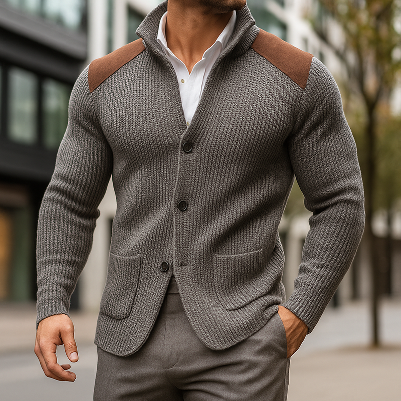 Men's Regular Fit Zip-Up Cardigan with Stand Collar