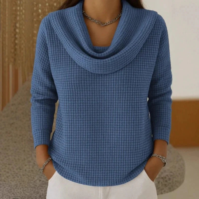 Women’s knitted sweater with a waterfall neckline