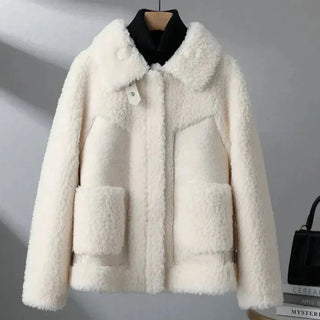 Teddyjacke Damen Oversized mit Kragen in Beige