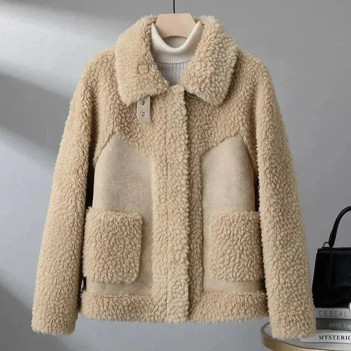 Oversized Teddy Jacket with Collar for Women