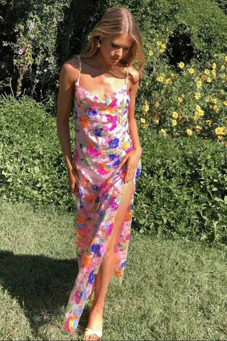 amelie – florales paillettenkleid mit rückenausschnitt & chain - straps - Cecile LavelleRosé