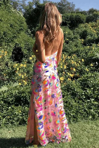 amelie – florales paillettenkleid mit rückenausschnitt & chain - straps - Cecile LavelleRosé