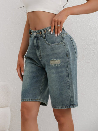 Bermuda Jeans Shorts Damen High Waist - Cecile LavelleHellblau