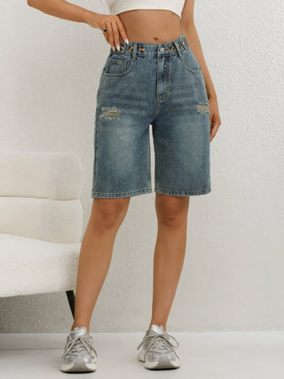 Bermuda Jeans Shorts Damen High Waist - Cecile LavelleHellblau