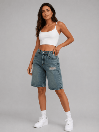 Bermuda Jeans Shorts Damen High Waist - Cecile LavelleHellblau