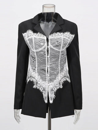 Blazer mit Korsett - Optik Spitze Elegant - Cecile LavelleSchwarz