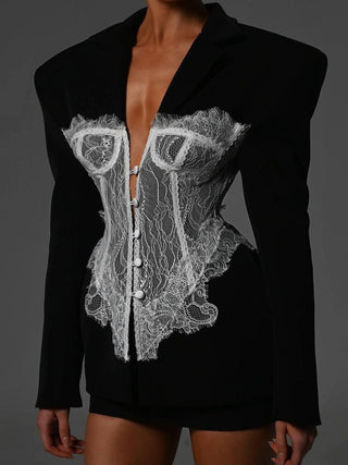 Blazer mit Korsett - Optik Spitze Elegant - Cecile LavelleSchwarz