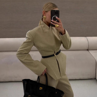 Business Blazer Damen Tailliert mit Gürtel - Cecile LavelleOlive