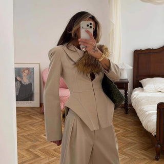 Business Blazer Damen Tailliert mit Gürtel - Cecile LavelleKhaki