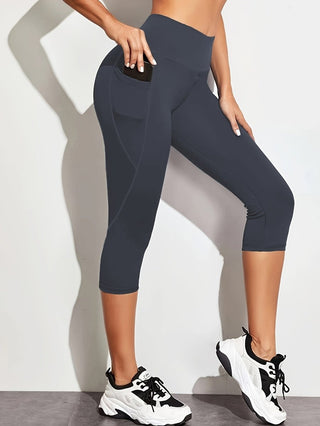Capri-Leggings Damen mit Hohem Bund und Seitentasche - Cecile LavelleGrau