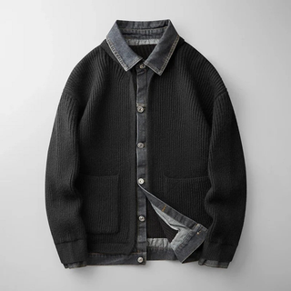 Cardigan Herren Mit Kragen in Schwarz