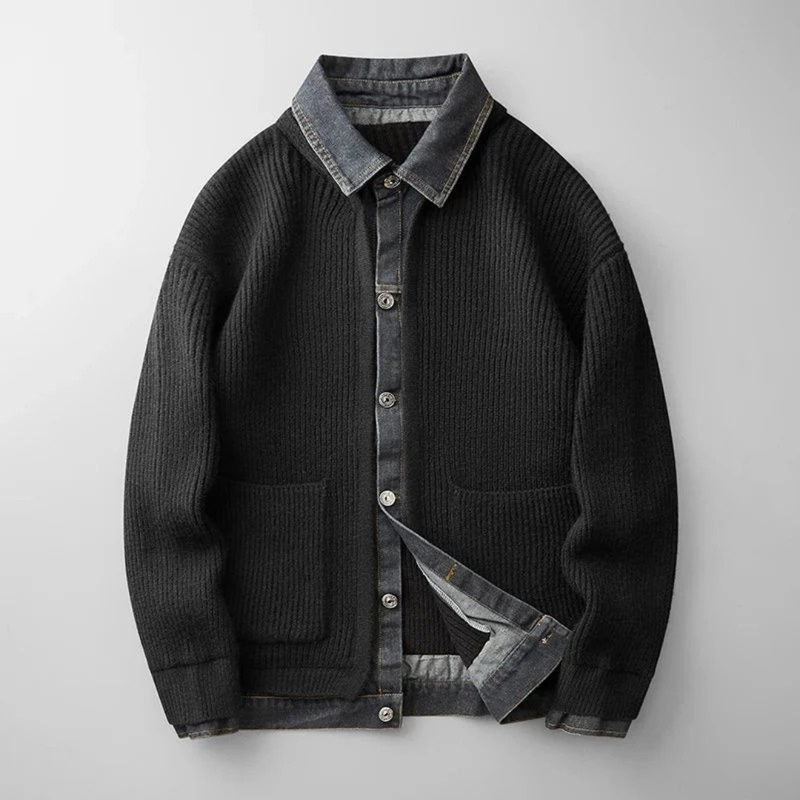 Men's cardigan with shirt collar