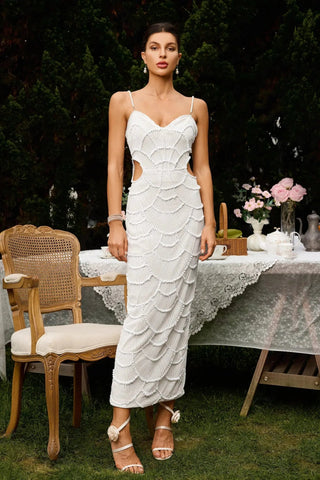 Celina – Perlenbesetztes Cut - Out - Midikleid in Weiß - Cecile LavelleWeiß