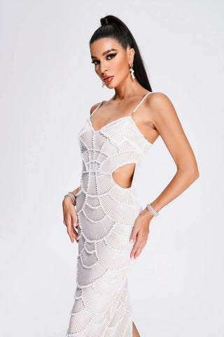 Celina – Perlenbesetztes Cut - Out - Midikleid in Weiß - Cecile LavelleWeiß