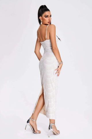 Celina – Perlenbesetztes Cut - Out - Midikleid in Weiß - Cecile LavelleWeiß