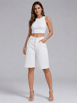 Damen Denim Bermuda Shorts mit weitem Bein - Cecile LavelleWeiß