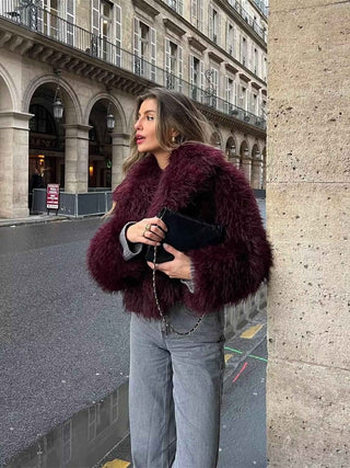 Damen Kunstpelzjacke - Cecile LavelleDunkelrot