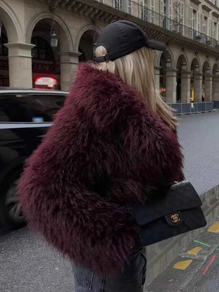 Damen Kunstpelzjacke - Cecile LavelleDunkelrot