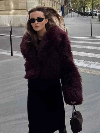 Damen Kunstpelzjacke - Cecile LavelleDunkelrot