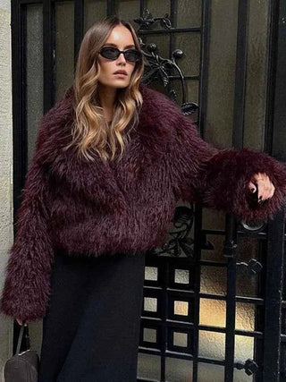 Damen Kunstpelzjacke - Cecile LavelleDunkelrot
