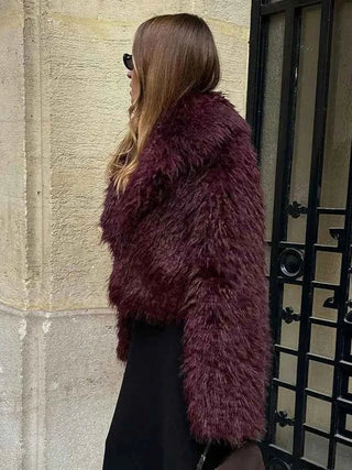 Damen Kunstpelzjacke - Cecile LavelleDunkelrot