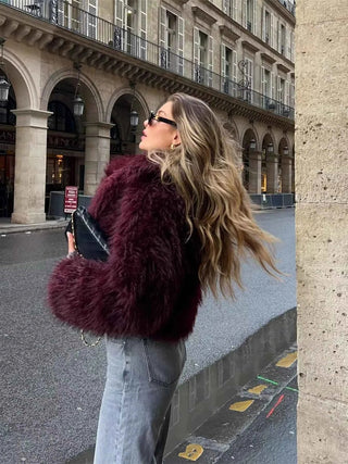 Damen Kunstpelzjacke - Cecile LavelleDunkelrot