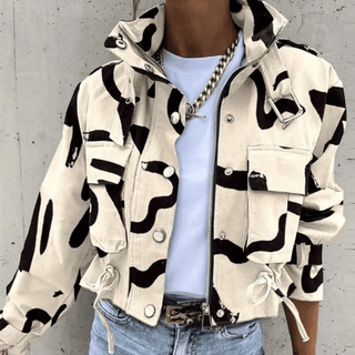 Damen Kurzjacke mit Kapuze und Taschen - Cecile LavelleBeige