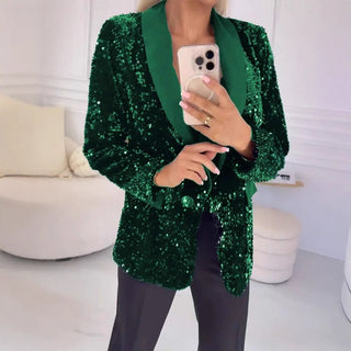 Damen Pailletten Blazer Elegant und Tailliert - Cecile LavelleRot