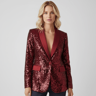 Damen Pailletten Blazer Elegant und Tailliert - Cecile LavelleRot