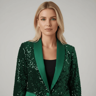 Damen Pailletten Blazer Elegant und Tailliert - Cecile LavelleGrün