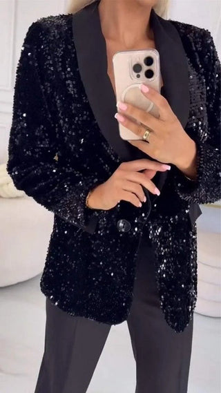 Damen Pailletten Blazer Elegant und Tailliert - Cecile LavelleRot