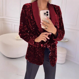 Damen Pailletten Blazer Elegant und Tailliert - Cecile LavelleRot