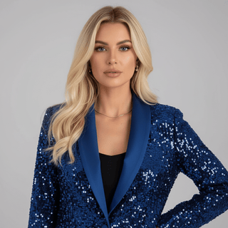Damen Pailletten Blazer Elegant und Tailliert - Cecile LavelleBlau