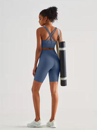 Damen Sport - Leggings Shorts mit Tasche - Cecile LavelleRetro Blau