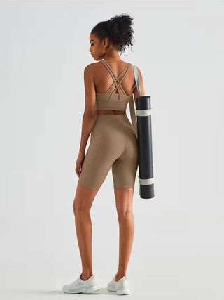 Damen Sport - Leggings Shorts mit Tasche - Cecile LavelleBeige