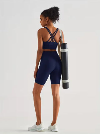 Damen Sport - Leggings Shorts mit Tasche - Cecile LavelleBlau