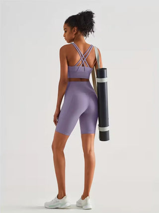 Damen Sport - Leggings Shorts mit Tasche - Cecile LavelleLila