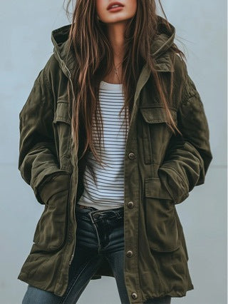 Damen Winterjacke mit Kapuze Grün