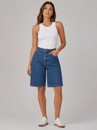 Denim Jorts Damen High Waist knielang - Cecile LavelleBlau