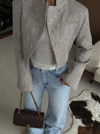 Elegante Damen Kurzjacke mit Stehkragen - Cecile LavelleHellgrau
