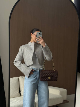 Elegante Damen Kurzjacke mit Stehkragen - Cecile LavelleHellgrau